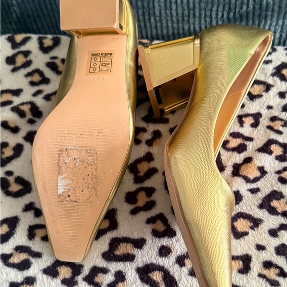 Ninety Union Gold Women's Square Stack Heels Shoes NEW Size 8 Church Formal - Picture 9 of 15